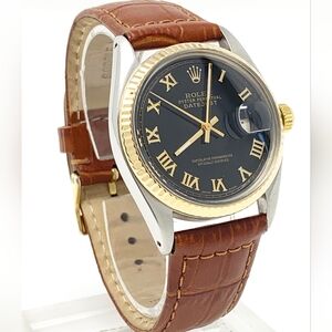 Rolex Unisex 36mm Datejust 16013 Roman numeral on leather strap